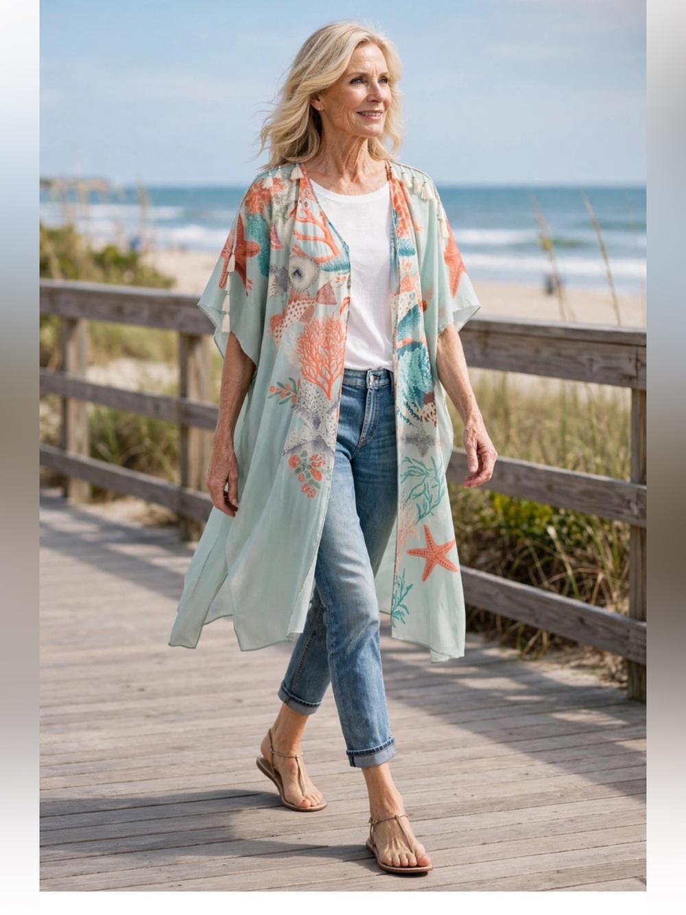 NWT Ocean-Print Kimono-Style Wrap Chico’s